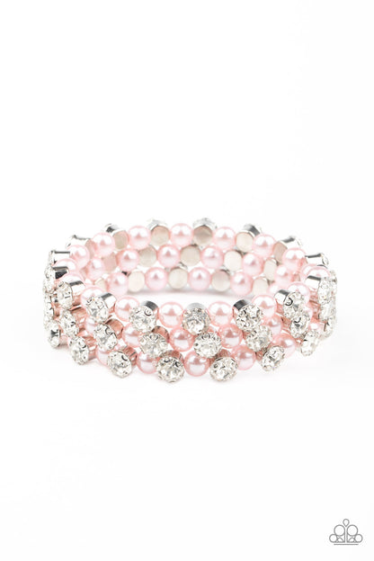 Paparazzi Accessories-Metro Motif Pink Rhinestone Bracelet