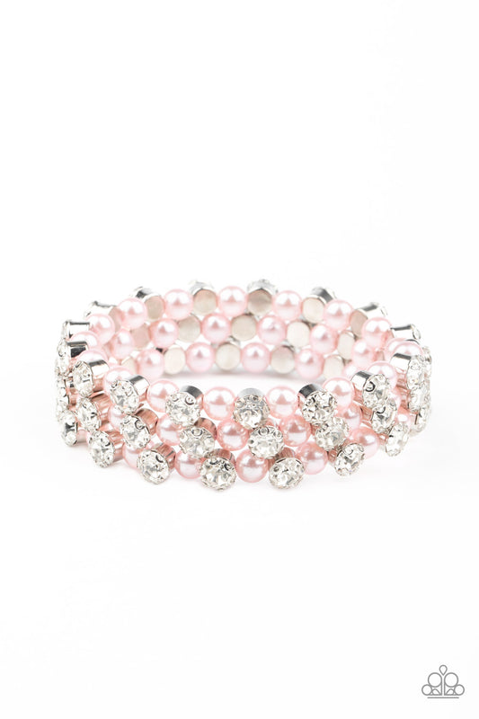 Paparazzi Accessories-Metro Motif Pink Rhinestone Bracelet