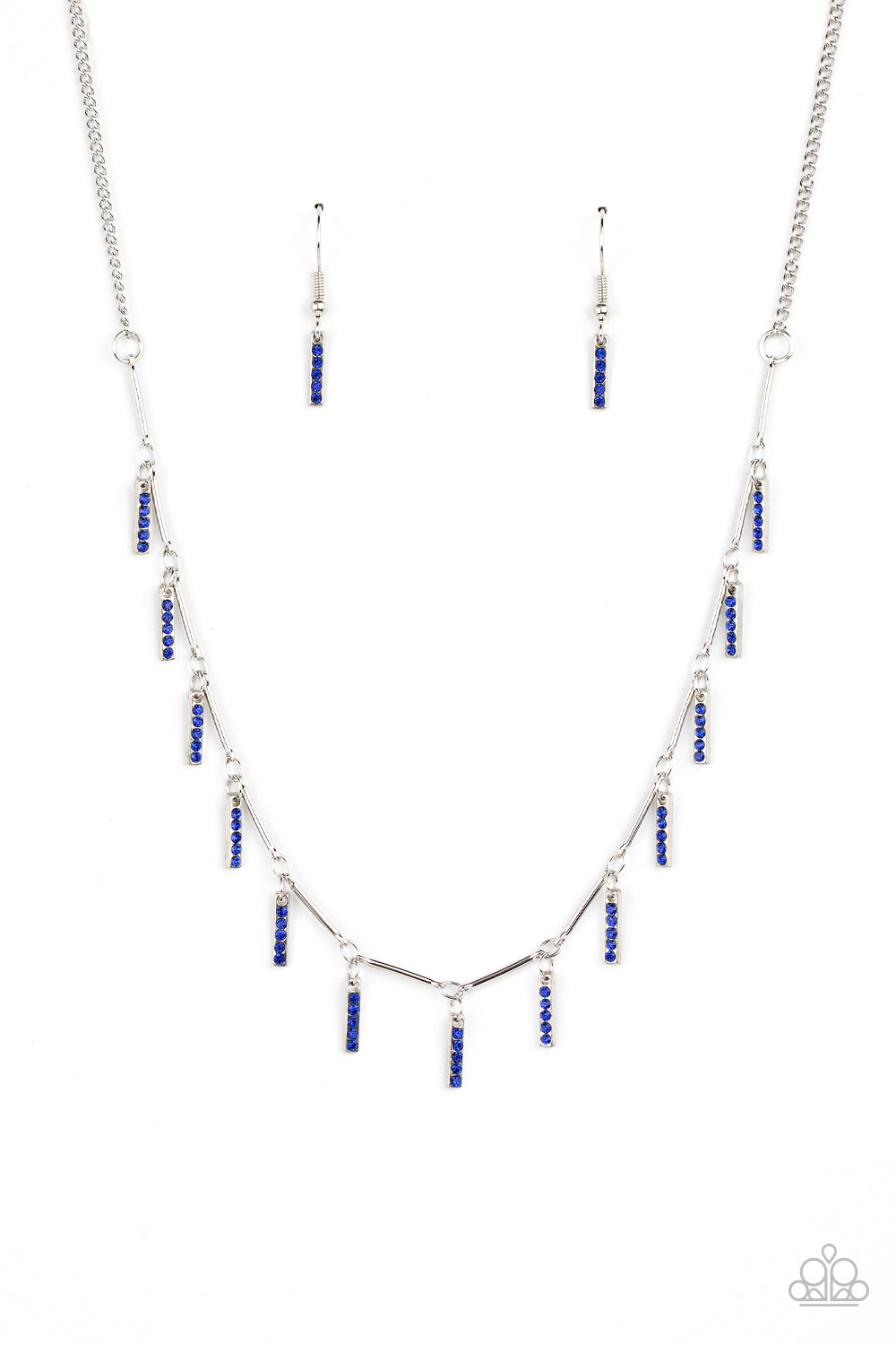 Paparazzi Accessories-Metro Muse Blue Glittery Rhinestone Rectangular Necklace Set