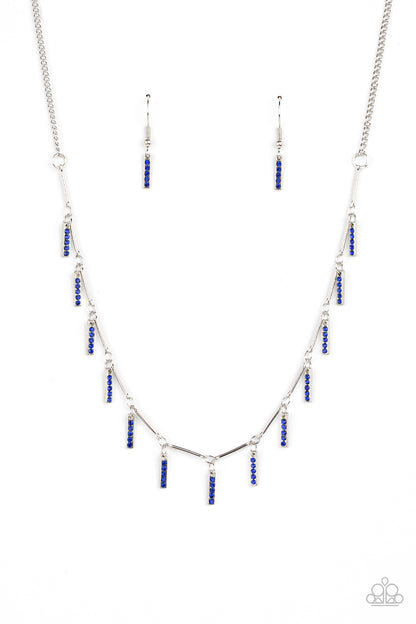 Paparazzi Accessories-Metro Muse Blue Glittery Rhinestone Drip Necklace Set
