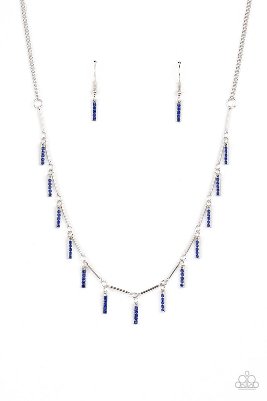Paparazzi Accessories-Metro Muse Blue Glittery Rhinestone Drip Necklace Set