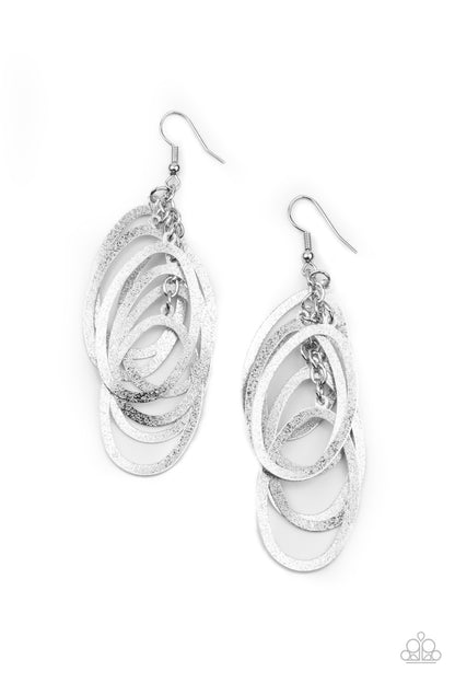 Paparazzi Accessories-Mind OVAL Matter Silver Sheen Oval Earrings