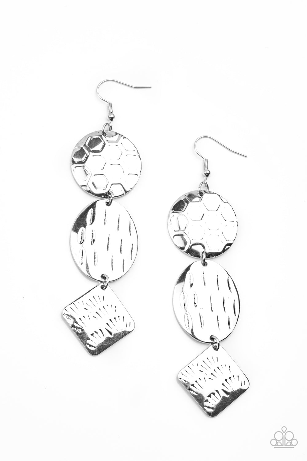 Paparazzi Accessories-Mixed Movement Silver Textured Earrings