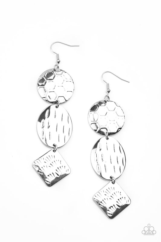 Paparazzi Accessories-Mixed Movement Silver Textured Earrings