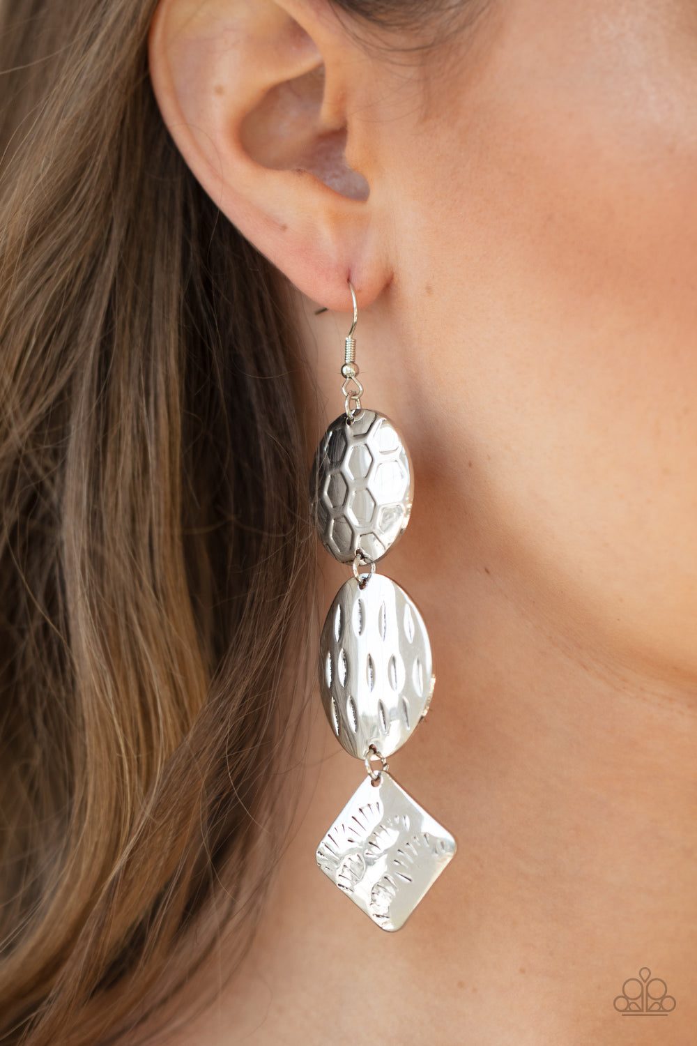 Paparazzi Accessories-Mixed Movement Silver Textured Earrings