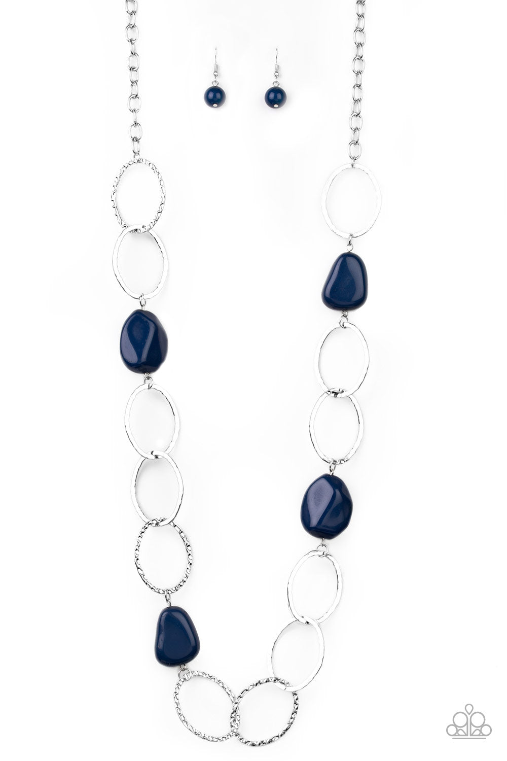 Paparazzi Accessories-Modern Day Malibu Blue Silver Hoop Earrings