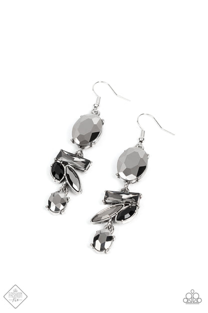 Paparazzi Accessories-Modern Makeover Silver Hematite Smoky Rhinestone Earrings