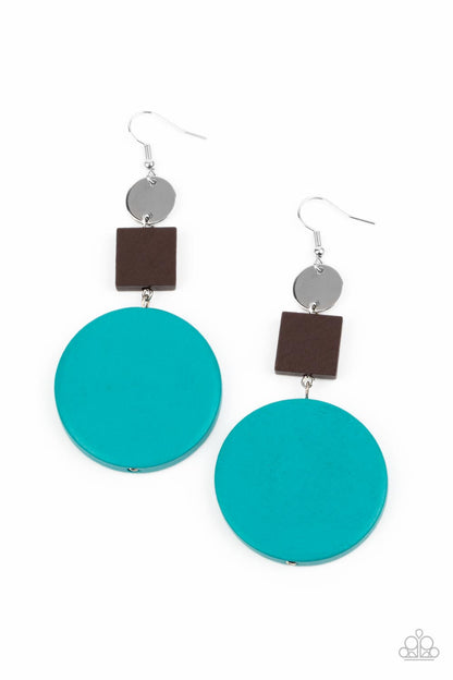 Paparazzi Accessories-modern Materials Oversized Blue Wooden Earrings