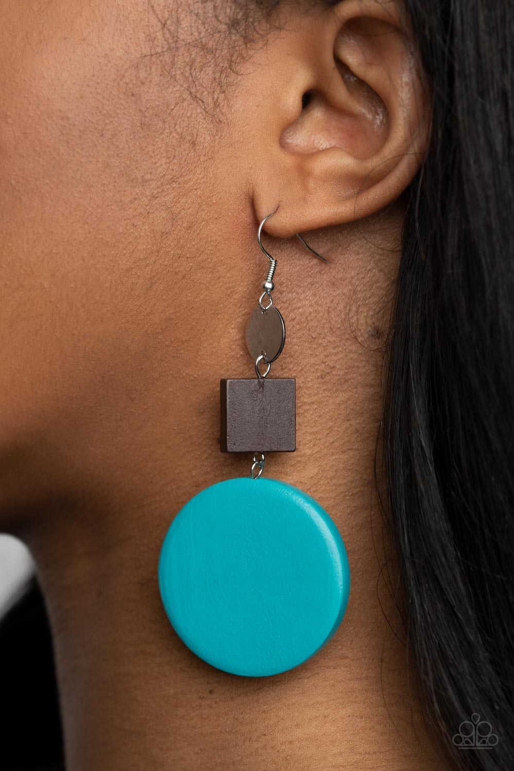 Paparazzi Accessories-modern Materials Oversized Blue Wooden Earrings