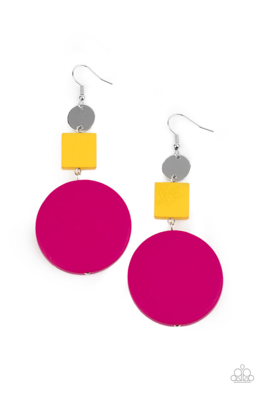 Paparazzi Accessories-Modern Materials Pink/Yellow Wooden Earrings