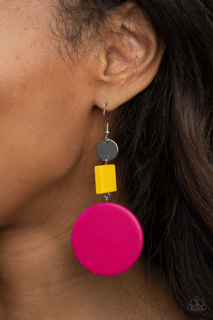 Paparazzi Accessories-Modern Materials Pink/Yellow Wooden Earrings