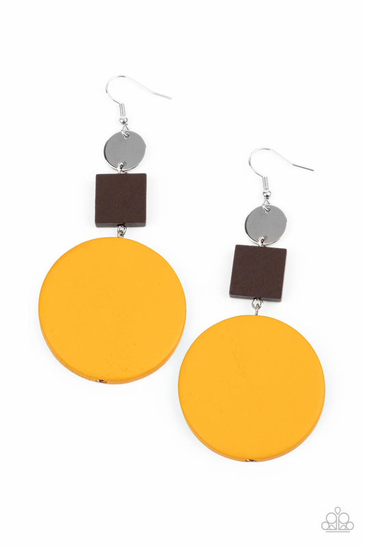 Paparazzi Accessories-Modern Materials Yellow/Brown Wooden Earrings