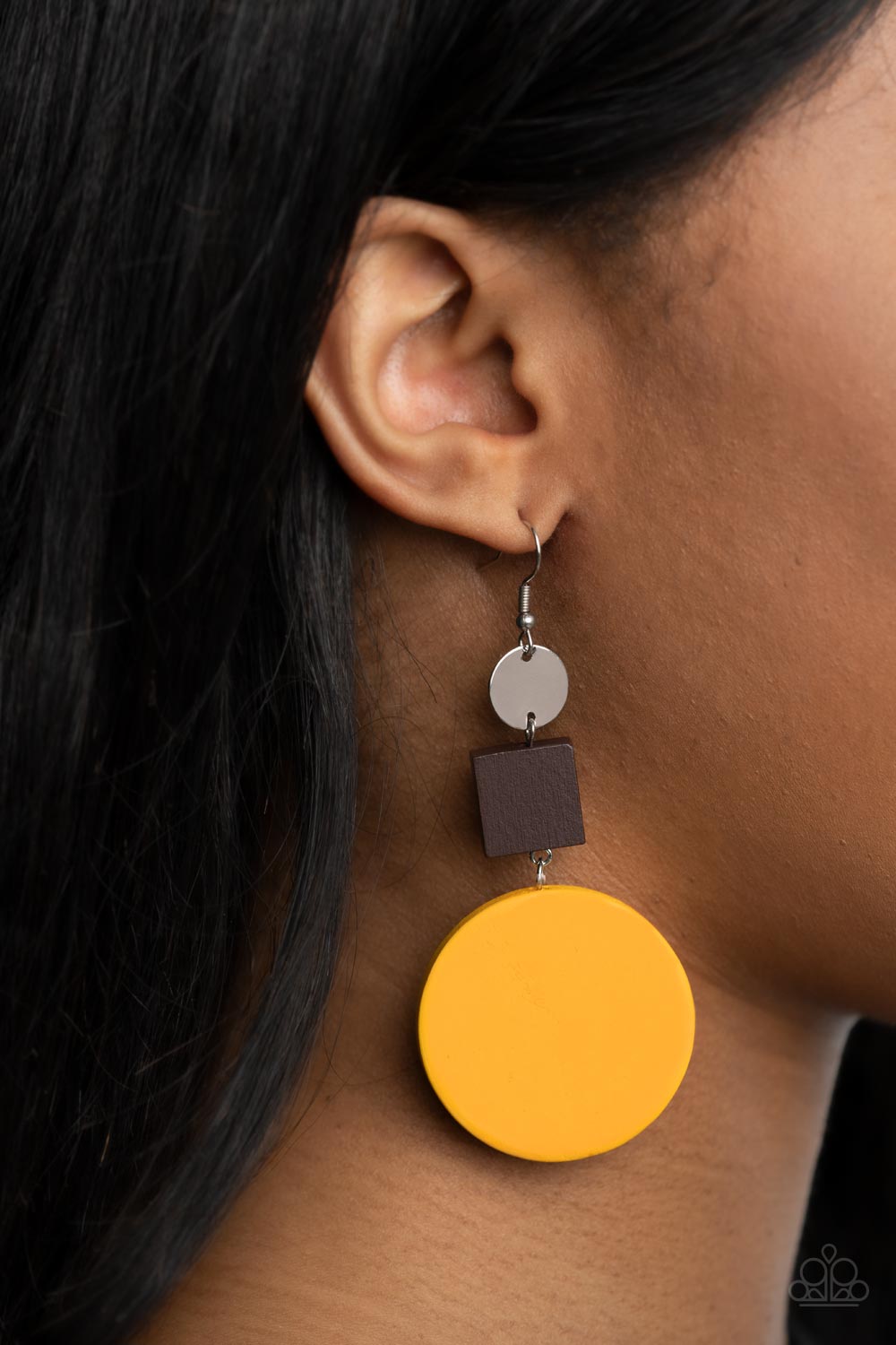 Paparazzi Accessories-Modern Materials Yellow/Brown Wooden Earrings
