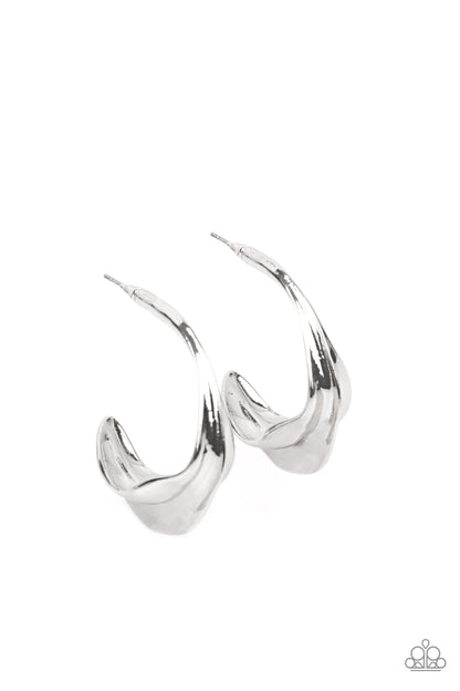 Paparazzi Accessories-Modern Meltdown Silver Chunky Hoop Earrings