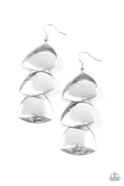 Paparazzi Accessories-Modishly Metallic Silver Triangular Shimmer Earrings