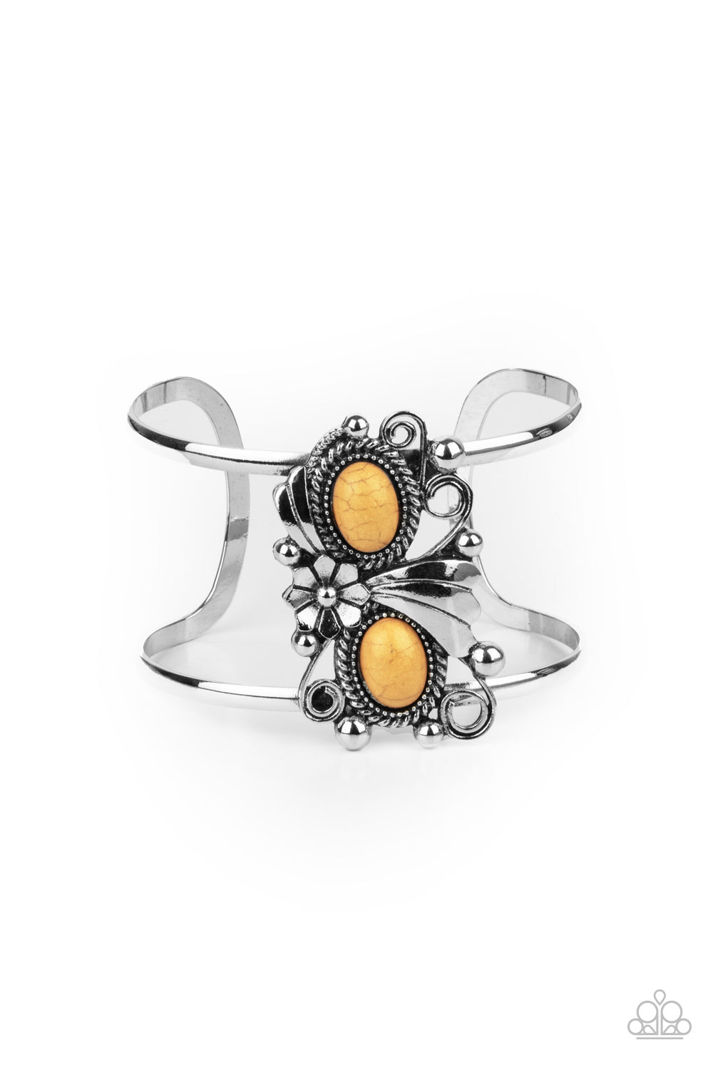 Paparazzi Accessories-Mojave Flower Girl Yellow Stone Cuff Bracelet