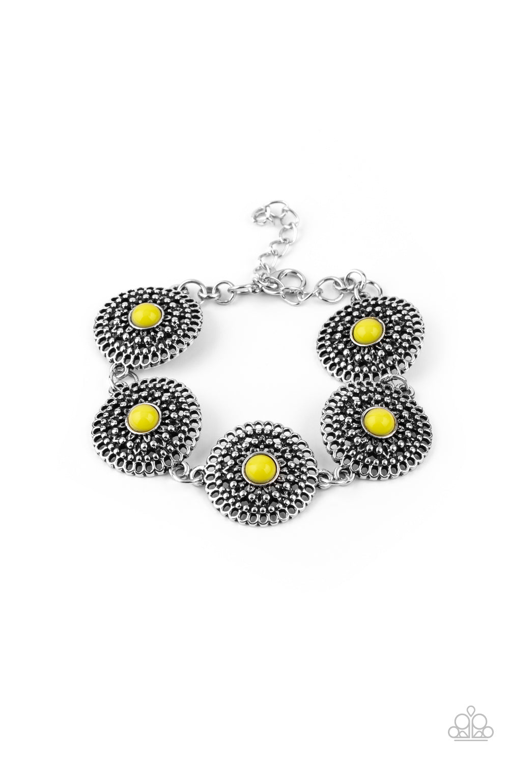 Paparazzi Accessories-Mojave Mandalas Yellow Floral Bracelet