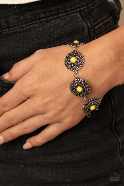 Paparazzi Accessories-Mojave Mandalas Yellow Floral Bracelet