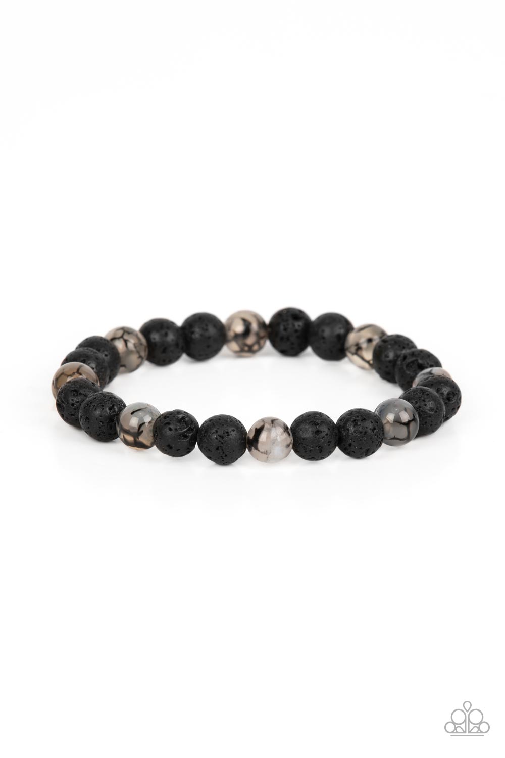 Paparazzi Accessories-Molten Mogul Black/White Crackling Lava Bead Bracelet