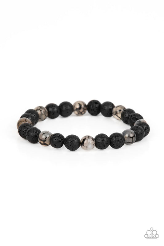 Paparazzi Accessories-Molten Mogul Black/White Crackling Lava Bead Bracelet