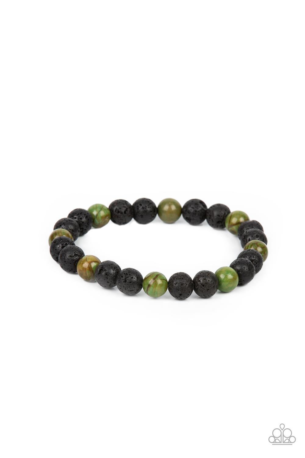 Paparazzi Accessories-Molten Mogul Green Black Lava Rock Men's Bracelet