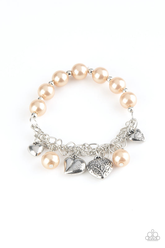 Paparazzi Accessories-More Amour Brown Pearly Bracelet