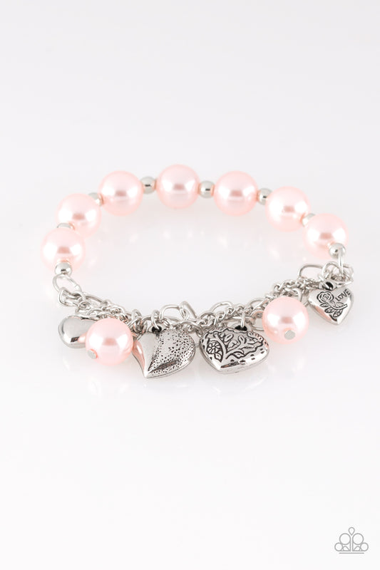 Paparazzi Accessories-More Amour Pink Pearly Bracelet