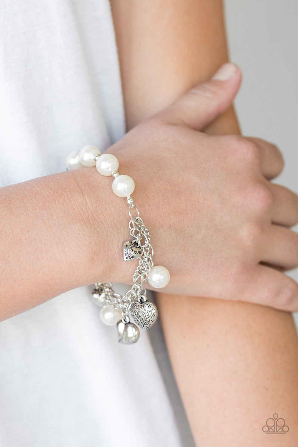 Paparazzi Accessories-More Amour White Bracelet