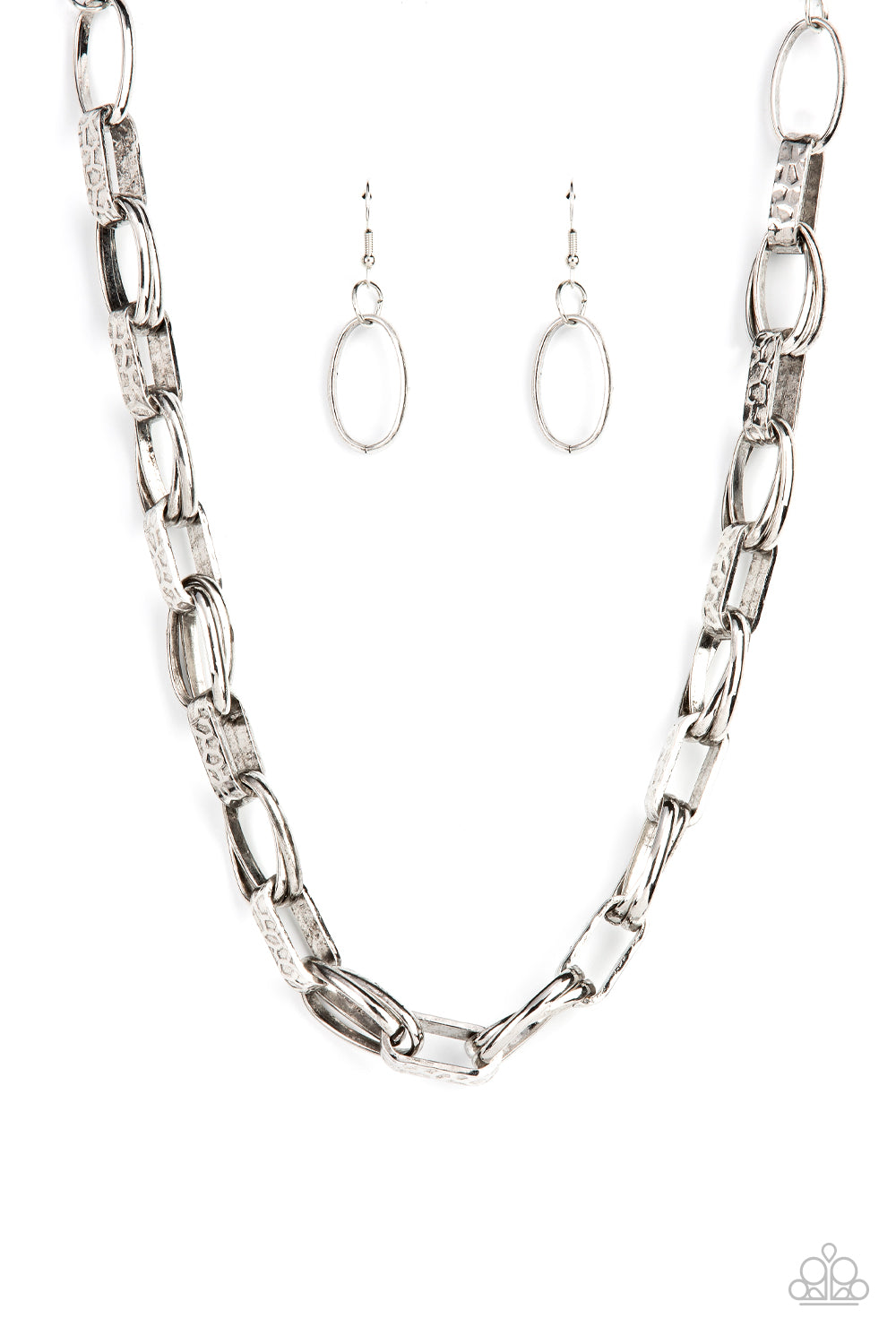 Paparazzi Accessories-Motley In Motion Silver Hammered Link Necklace Set