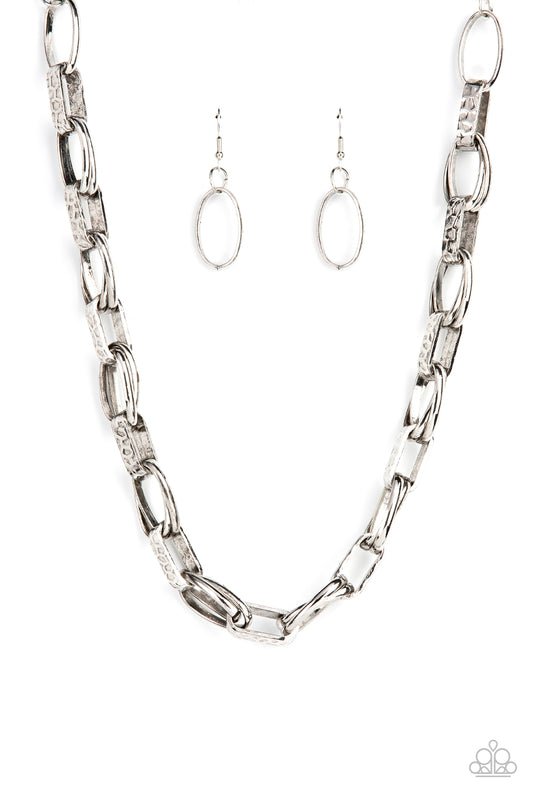 Paparazzi Accessories-Motley In Motion Silver Hammered Link Necklace Set