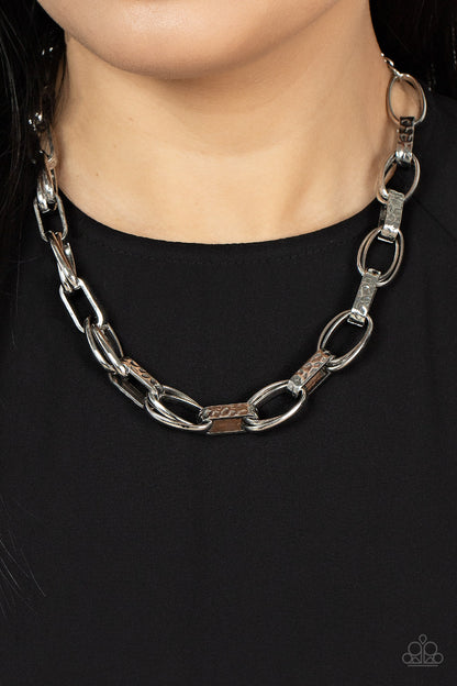 Paparazzi Accessories-Motley In Motion Silver Hammered Link Necklace Set