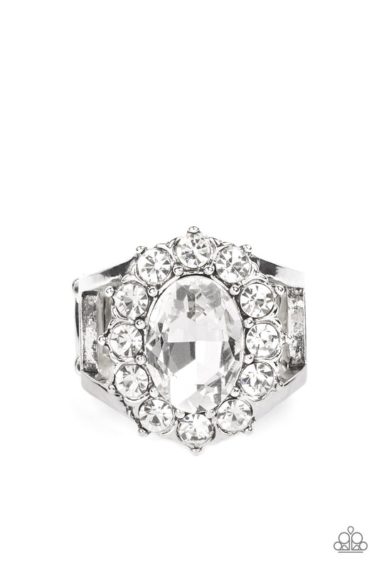 Paparazzi Accessories-Moxie Magic White Rhinestone Oval Ring