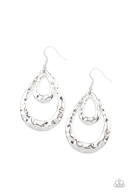 Paparazzi Accessories-Museum Muse Silver Edgy Teardrop Earrings