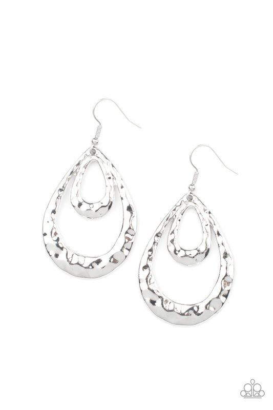 Paparazzi Accessories-Museum Muse Silver Edgy Teardrop Earrings