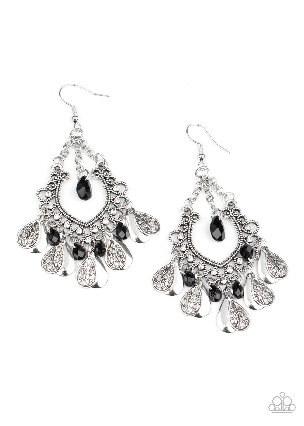 Paparazzi Accessories-Musical Gardens Black Earrings