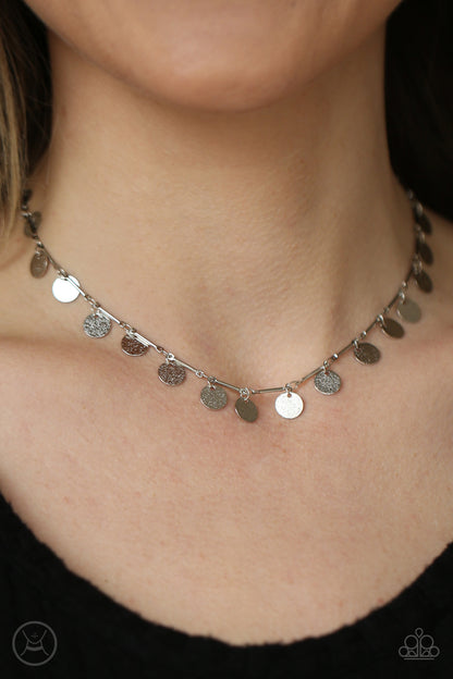 Paparazzi Accessories-Musically Minimalist Silver Disc Shimmery Necklace Set