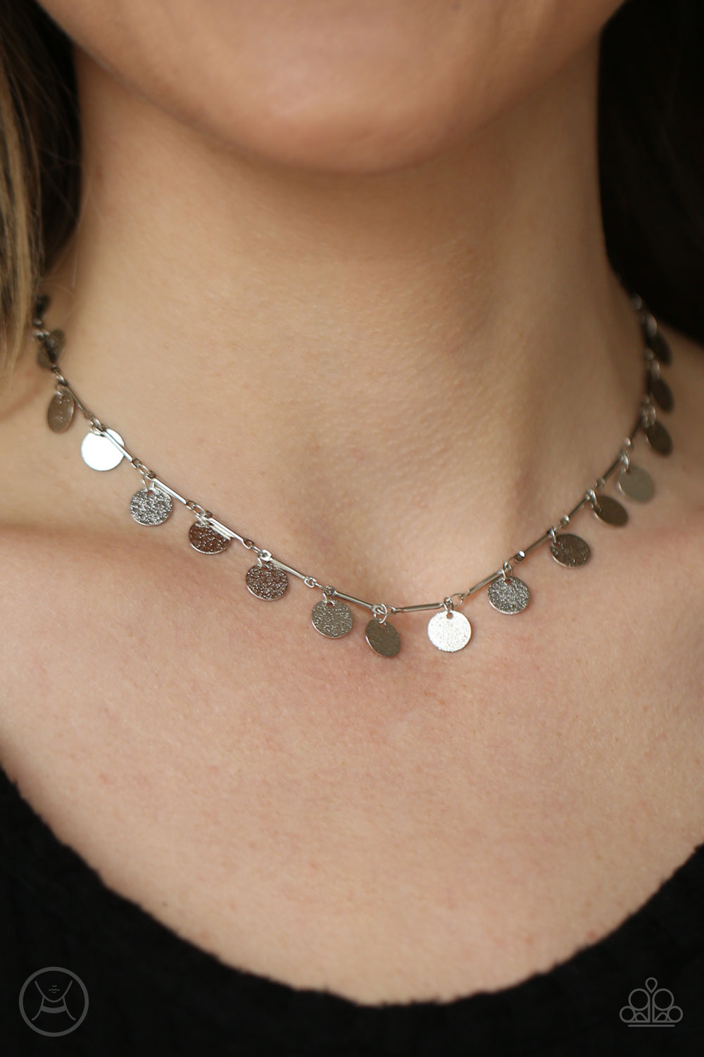Paparazzi Accessories-Musically Minimalist Silver Shiny Discs Necklace Set