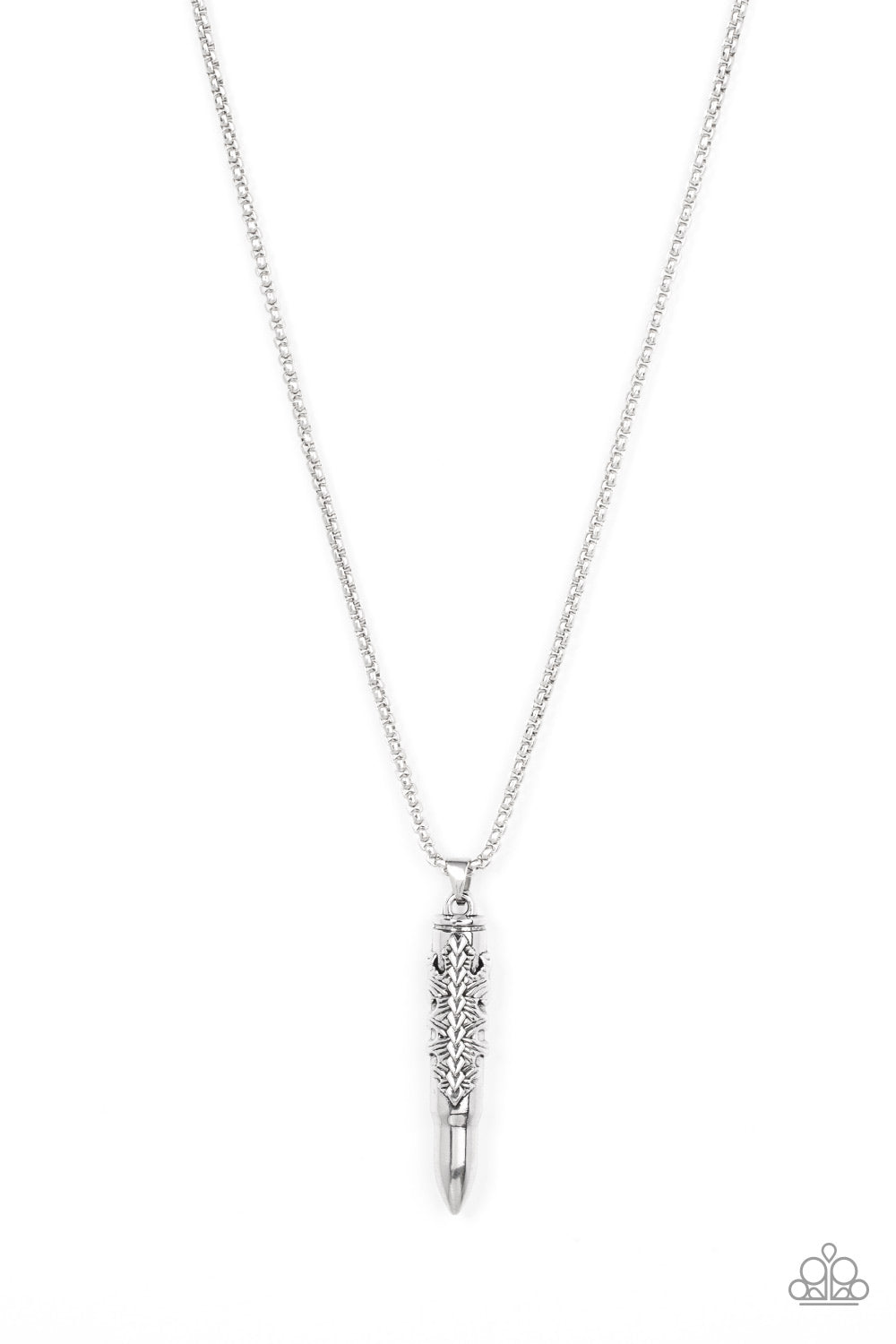 Paparazzi Accessories-Mysterious Marksman Silver Tribal Bullet Men's Pendant
