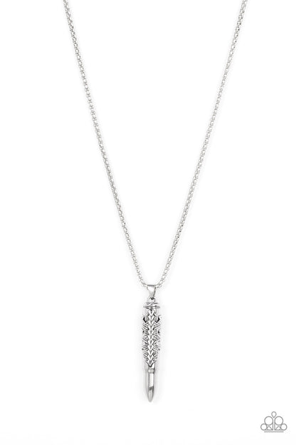 Paparazzi Accessories-Mysterious Marksman Silver Tribal Bullet Men's Pendant