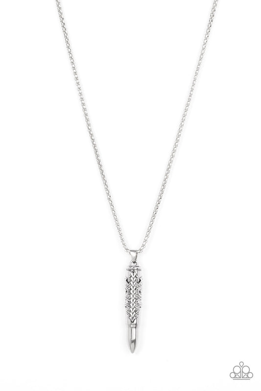 Paparazzi Accessories-Mysterious Marksman Silver Tribal Bullet Men's Pendant