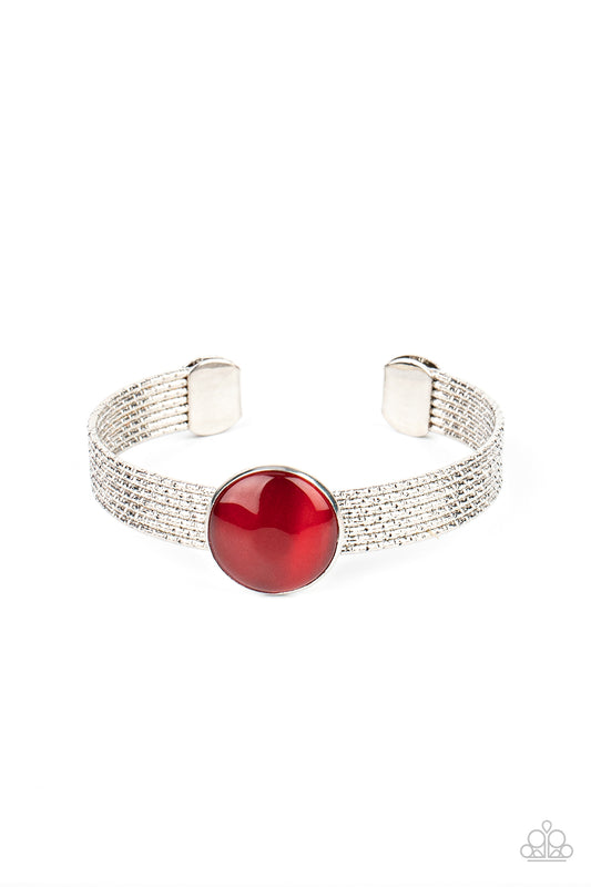 Paparazzi Accessories-Mystical Magic Red Cat's Eye Stone Silver Cuff Bracelet