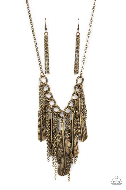 Paparazzi Accessories-NEST Friends Forever Brass Feather Chain Necklace Set