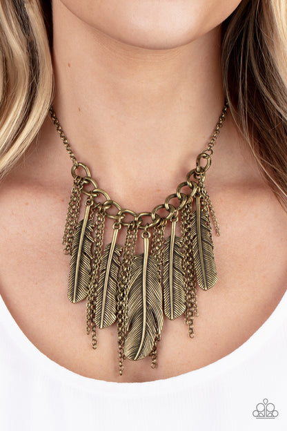 Paparazzi Accessories-NEST Friends Forever Brass Feather Chain Necklace Set
