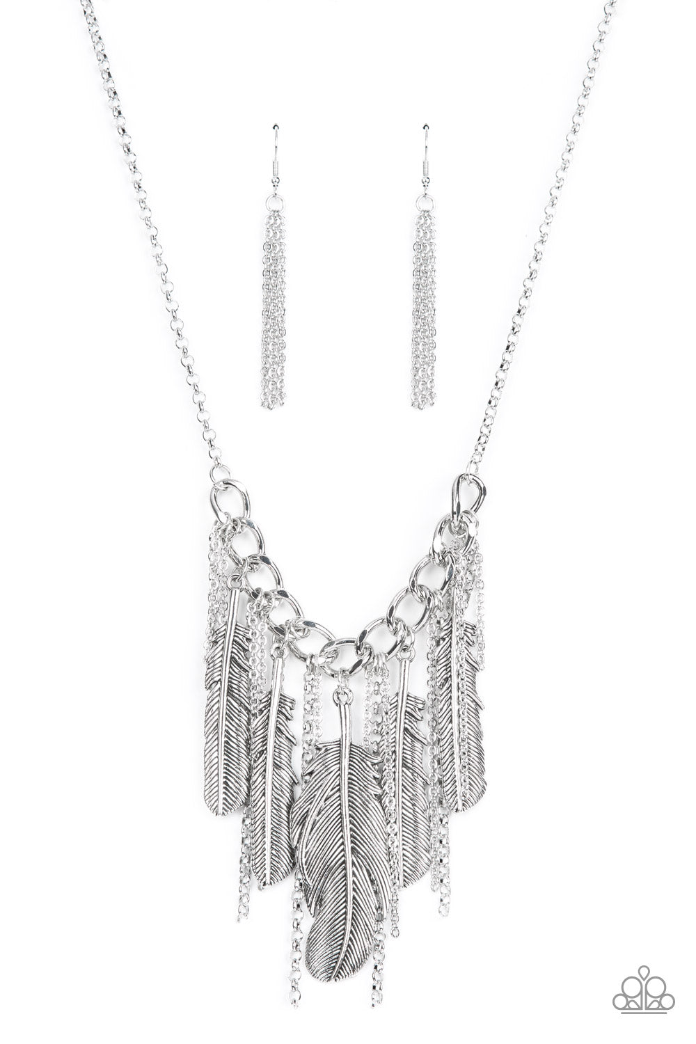 Paparazzi Accessories-NEST Friends Forever Silver Feather Necklace Set