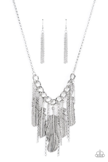 Paparazzi Accessories-NEST Friends Forever Silver Feather Necklace Set