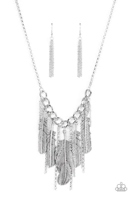 Paparazzi Accessories-NEST Friends Forever Silver Feather Necklace Set