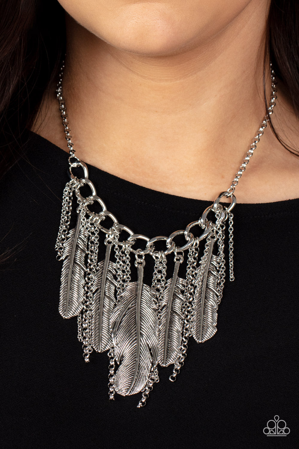 Paparazzi Accessories-NEST Friends Forever Silver Feather Necklace Set