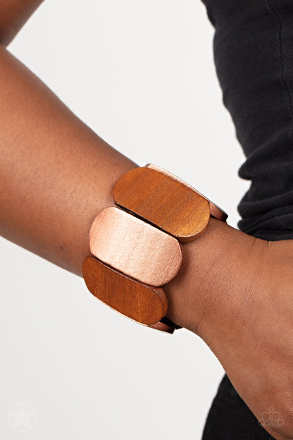 Paparazzi Accessories-Natural Nirvana Copper Shimmery Wooden Bracelet