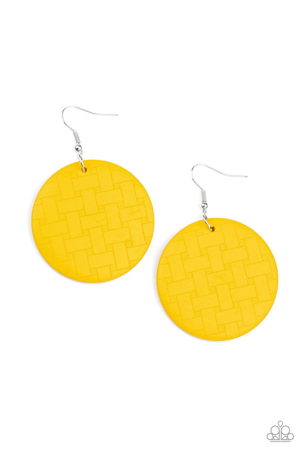 Paparazzi Accessories-Natural Novelty Yellow Wooden Disc Earrings