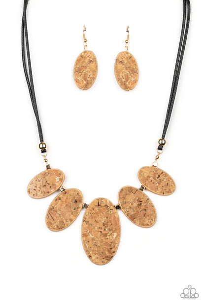 Paparazzi Accessories-Natures Finest Gold Cork Necklace Set